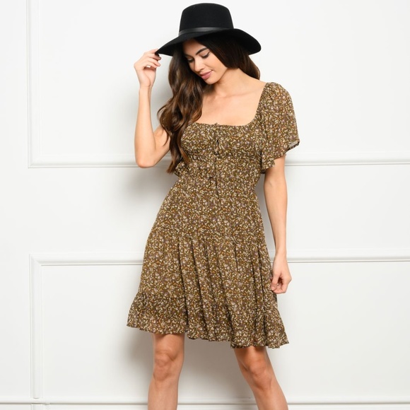 Girly & Flirty Brown Floral Dress - Picture 1 of 6